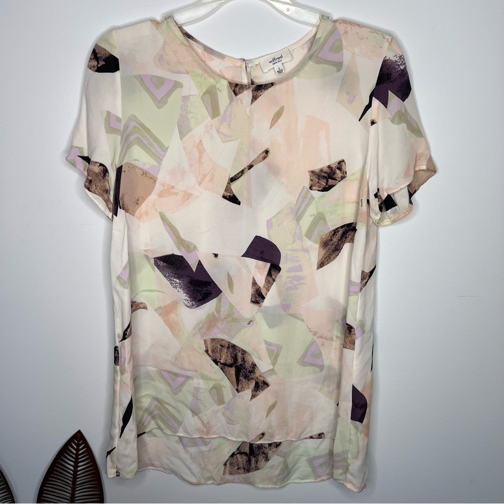 Aritzia Wilfred 100% Silk Tunic Abstract Print Beige H4